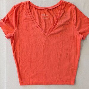 Wild Fable Coral Cropped V-Neck Tee Y2K Baby Tee Size Small NWT